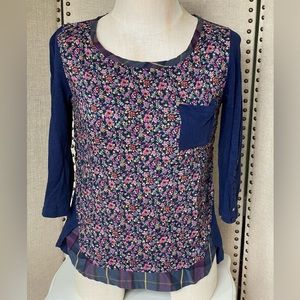 Anthropologie Floral Mixed Print Button Sleeve Top, XS